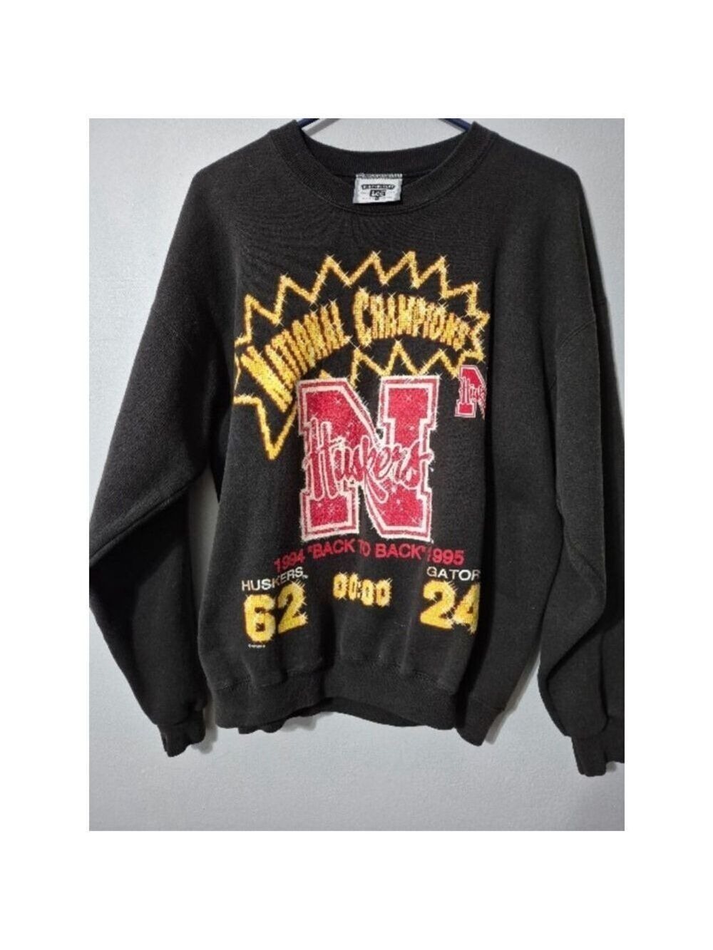 Vintage Y2K Men's Lee Black Nebraska Huskers XL Sweatshirt 1995